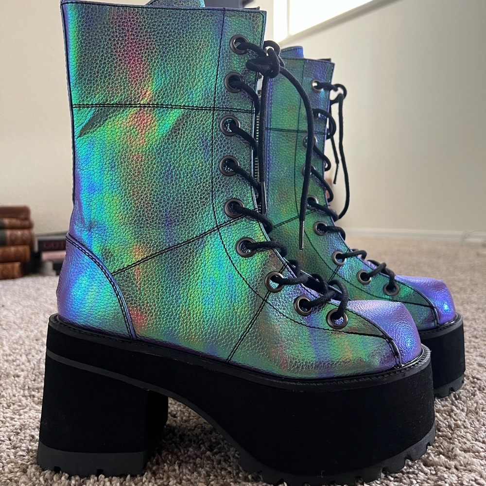 Demonia Goth Boots - purple iridescent vegan leather. Size 8, never worn